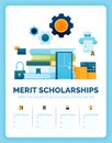 Vector illustration of merit based scholarships to open doors to educational opportunities. Unlocking potential for achieving