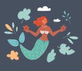 Vector illustration of Mermaid woman on dark background.