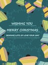 vector illustration of Merry Christmas greeting card, colorful designer bell and veins dark slate gray background Royalty Free Stock Photo