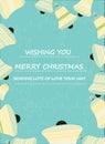 Vector, illustration of Merry Christmas greeting card, designer bell and veins on middle blue green background. Royalty Free Stock Photo
