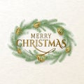 Vector Illustration Of Merry Christmas Greeting With Golden Pine Cones
