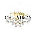 Vector illustration of Merry Christmas greeting with holly, berry, bow Royalty Free Stock Photo