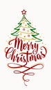 Vector illustration of merry christmas lettering text sign