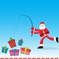 Vector Illustration Merry Christmas Santa Claus Fishing Gift