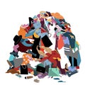 Vector Illustration with a Messy Pile of Dirty Laundry. Big pile of useless clothes. Nothing to wear concept, home stuff and