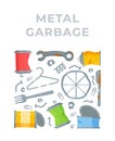 Vector illustration of metal debris. Broken tools, bent nails, tin cans. Concept for Recycle Day, World Cleanup and Ecology Day.