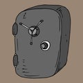 Safe icon. Vector illustration of a metal safe with vintage lock. Hand drawn old safe