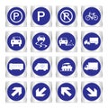 Metallic set blue transport and road signs