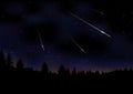 Vector illustration of Meteor Shower on dark night sky. Royalty Free Stock Photo