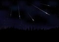 Vector illustration of Meteor Shower. Falling Perseids on dark night sky Royalty Free Stock Photo