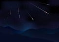Vector illustration of Meteor Shower. Falling Perseids on dark night sky. Royalty Free Stock Photo