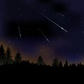 Vector illustration of Meteor Shower on night sky background. Royalty Free Stock Photo