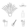 Vector illustration of Mexico and tequila symbol. Set of Mexico and fiesta stock vector illustration.