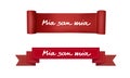 Vector illustration of Mia San Mia design ribbon banner, card, templet. The phrase Mia san Mia is FC Bayern Munich`s motto which