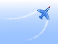 Vector illustration of military aircraft in curve, fighter jet in spin. Plane in figured flight, aviation in flat style