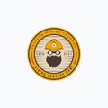 Vector illustration of miner with beard, mining hardhat and safety glasses logo design