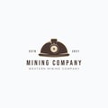 Vector illustration of miners hard hat with lamp. Vintage mining hard hat logo design