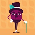 Vector illustration. Mister plum with a cane and a hat.