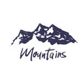 Vector illustration: Modern brush lettering of Mountains with Hand drawn Peaks of Mountains sketch. icon logo design Royalty Free Stock Photo