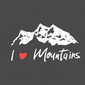 Vector illustration: Modern brush lettering of Mountains with Hand drawn Peaks of Mountains sketch. icon logo design Royalty Free Stock Photo