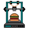 Vector illustration of a modern 3D printer with hamburger which can be even used for food printing Royalty Free Stock Photo
