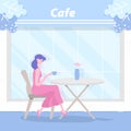 Woman Drink Cup of Coffee or Tea Outdoor near Cafe Royalty Free Stock Photo