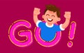 GO motivation! smiling, happy child, with raised hands.