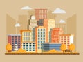 Vector illustration in modern flat style. Cityscape with a lot o