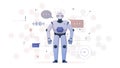 Vector illustration of a modern robot that smiles. The ability of a high-tech robot that performs various functions, tasks and