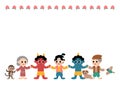 Vector illustration of Momotaro. Well-known folktale in Japan. Momotaro and his friends make peace with the demon.