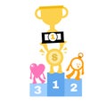 Vector illustration money coin first winner trophy loser clock time heart love flat design cartoon style