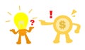 Vector illustration money dollar coin angry lamp idea flat design cartoon style