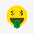 A vector illustration of a money mouth face emoji