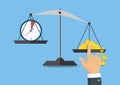 Vector illustration. Money and time balance on the scale. Royalty Free Stock Photo