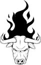 vector illustration of monochrome head bull with flames on white background Royalty Free Stock Photo