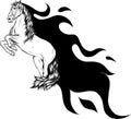 vector illustration of monochrome horse with flames on white background