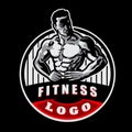 Muscular Man Flexing Muscle Gym Fitness Studio Logo