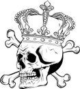 vector illustration of monochrome skull with crown on white background