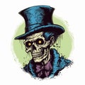 Vintage Cartoon Classic Halloween Skeleton With Top Hat Vector