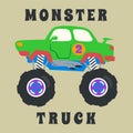 Vector illustration of monster truck with cartoon style. Can be used for t-shirt print  kids wear fashion design  invitation card Royalty Free Stock Photo