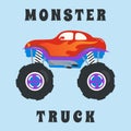 Vector illustration of monster truck with cartoon style. Can be used for t-shirt print  kids wear fashion design  invitation card Royalty Free Stock Photo