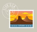 Vector illustration of monument valley at sunset, Utah. Royalty Free Stock Photo