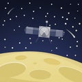 Vector illustration of Moon surface and scientific research satellite.