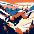 Vector illustration of a moose jumping in the mountains. Wild animals. generative AI Royalty Free Stock Photo