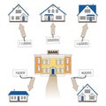 Vector illustration: mortgage loan to buy a house. Infographics: Mortgage loan as a cash flow. Royalty Free Stock Photo