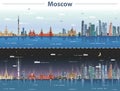 Vector illustration of Moscow city skyline at day and night