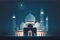 Vector illustration of the mosque at night. Ramadan Kareem background.