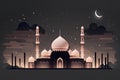 Vector illustration of mosque at night. Ramadan Kareem greeting card.