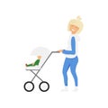 Vector illustration of mother with baby carriage Royalty Free Stock Photo