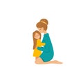 Vector illustration of mother cuddling daughter